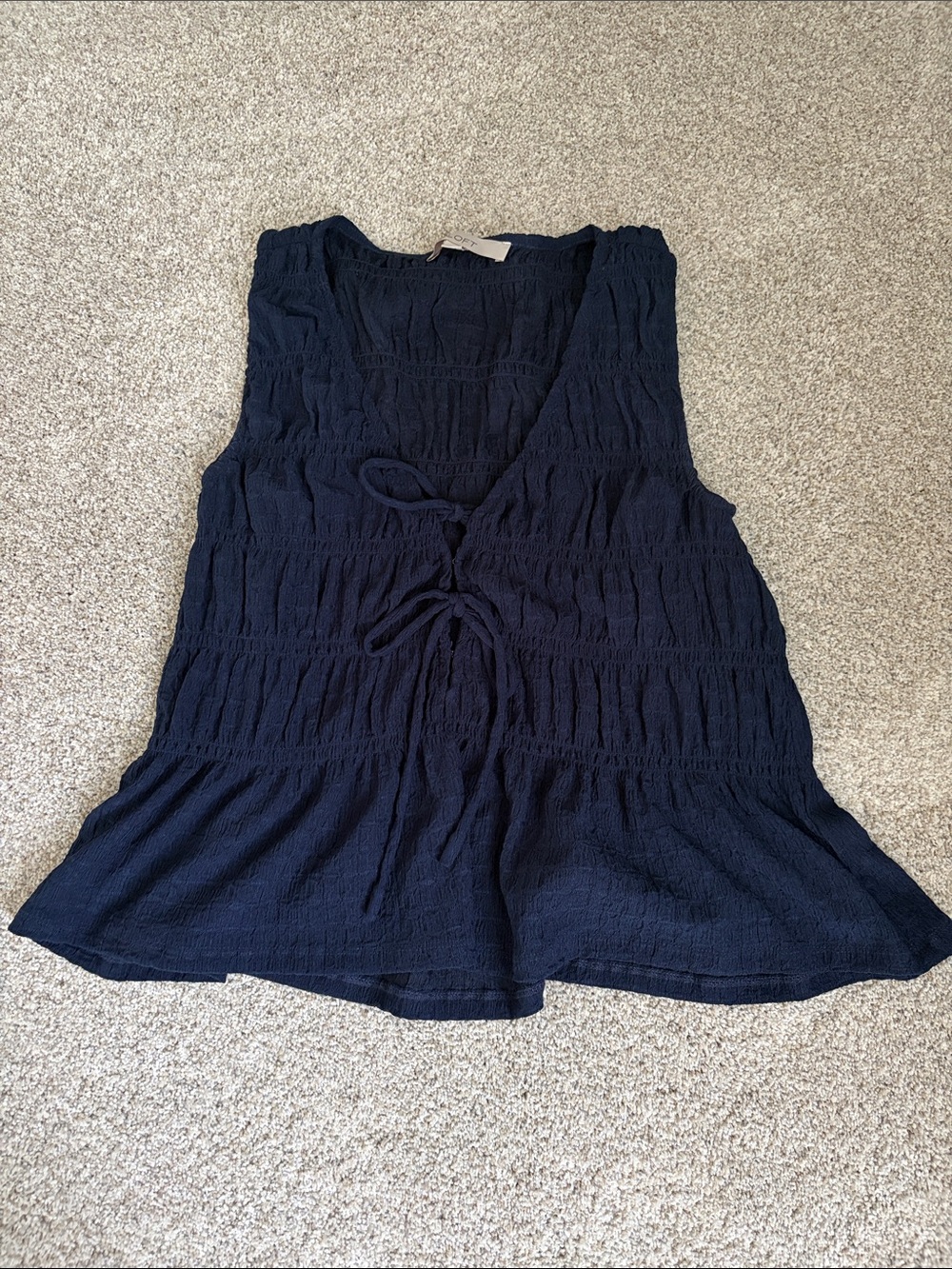 LOFT Navy Tie-Front Textured Sleeveless Top